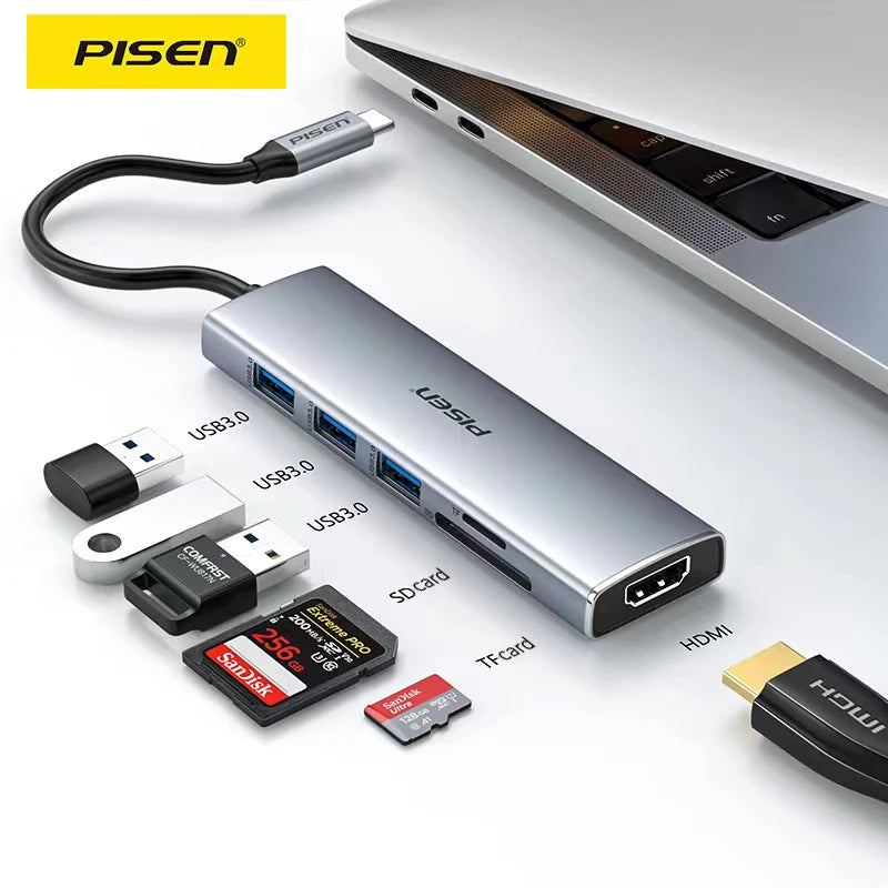 PISEN Docking Station Type C HUB to 4K60Hz HDMI-compatible USB 3.0 Adapter RJ45 PD100W Charge - A1Smartstore®