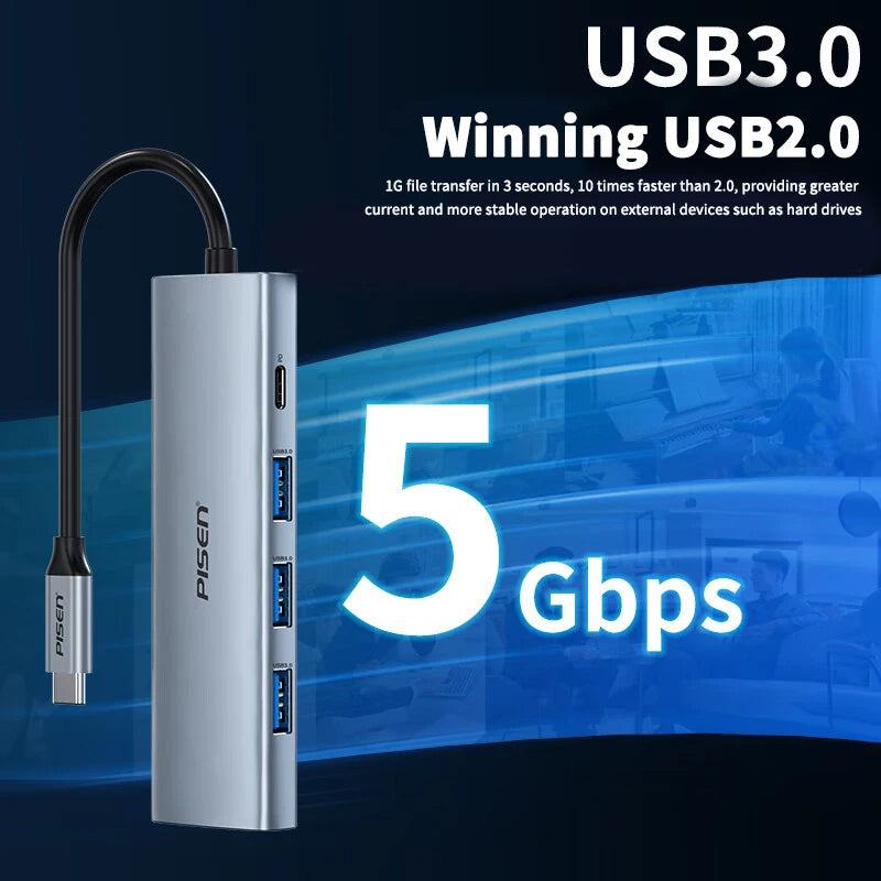 PISEN Docking Station Type C HUB to 4K60Hz HDMI-compatible USB 3.0 Adapter RJ45 PD100W Charge - A1Smartstore®