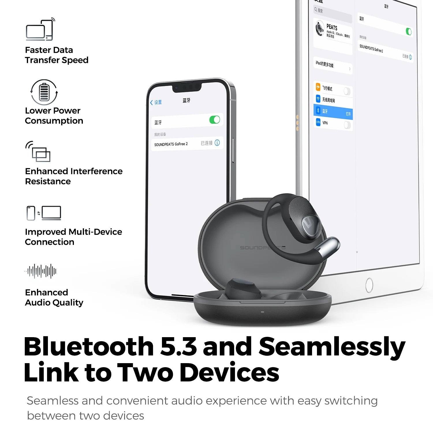New SoundPEATS GoFree2 Open-Ear Earphones Bluetooth 5.3 Earbuds - A1Smartstore®