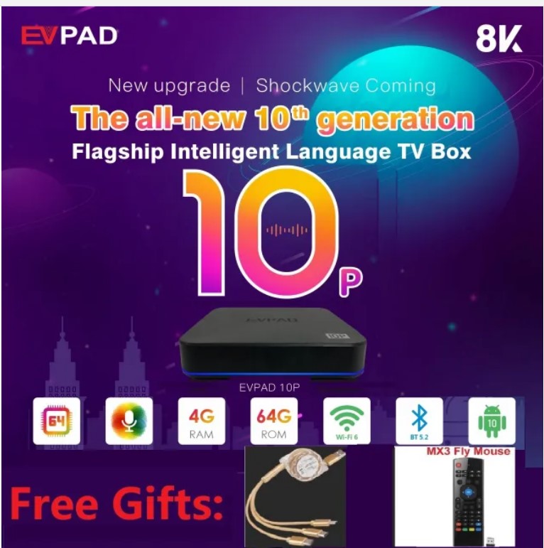 2023 New EVPAD 易播10P 4GB/64GB 超高清 8K 旗艦智能 Wi-Fi 語音電視盒 TV Box - A1Smartstore®