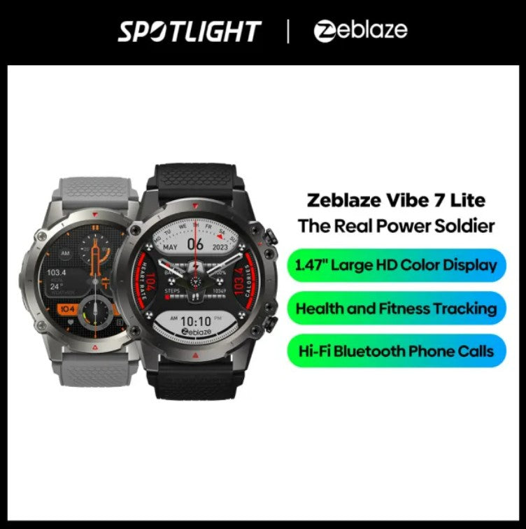 2023 New Zeblaze Vibe 7 Lite Smart Watch Large 1.47'' IPS Display Voice Calling 100+ Sport Modes 24H Health Monitor - A1Smartstore®