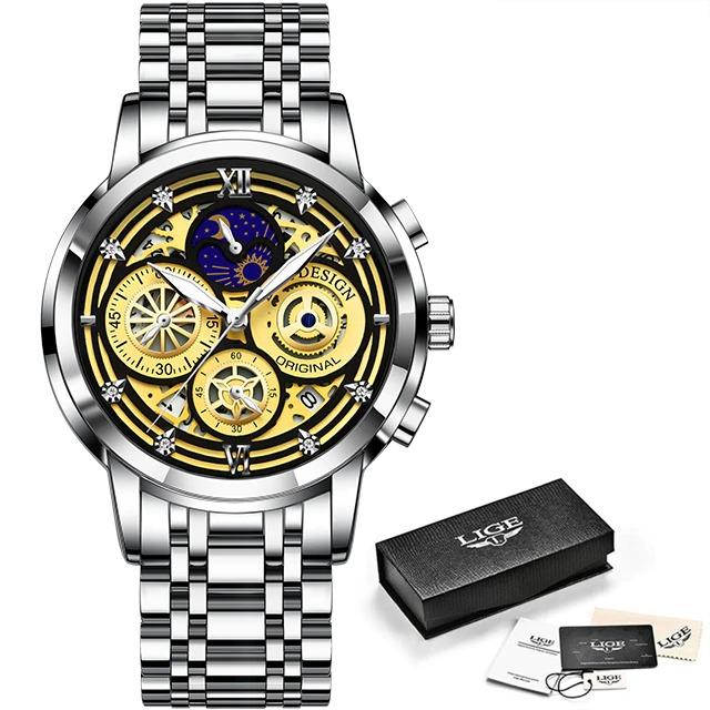 LIGE 2021 Mens Watches Stainless Steel Quartz Watch Man Brand Luxury Moon - A1SmartStore®