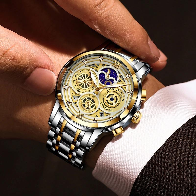 LIGE 2021 Mens Watches Stainless Steel Quartz Watch Man Brand Luxury Moon - A1SmartStore®