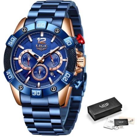 LIGE New Fashion Blue Mens Watches Top Brand Luxury Clock Sports Chronograph Waterproof Quartz Watch Men - A1SmartStore®
