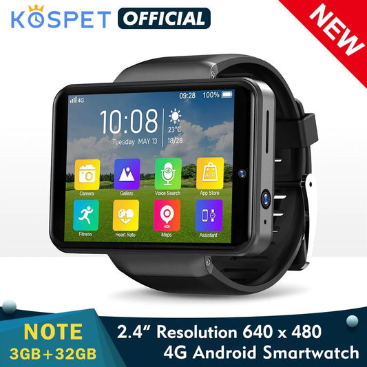 New KOSPET NOTE 4G Smart Watch Men Dual Camera 2.4" Android 7.1 3GB 32GB Phone Watch Bluetooth GPS - A1SmartStore®